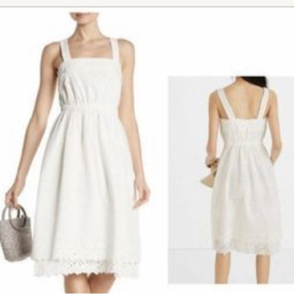Madewell Eyelet Tiered Midi Wash Dress Size 00 White Lined Floral Cotton Polyest